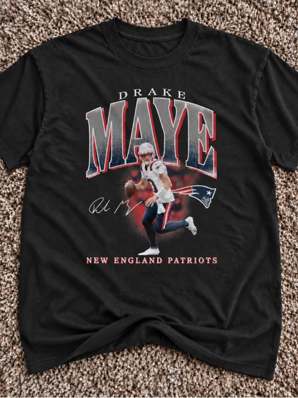 Drake Maye New England Patriots Black Graphic Crewneck T-Shirt
